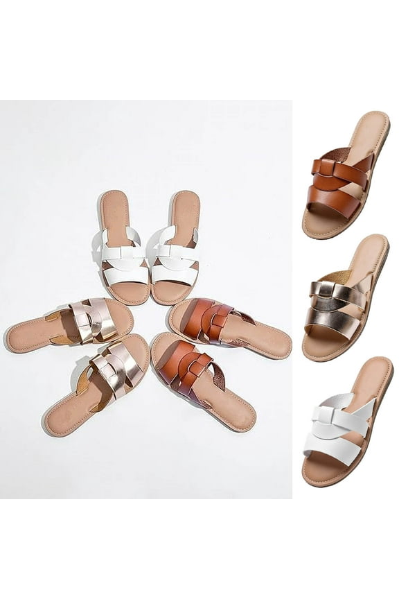 Womens Minimalist Square/Round Toe Flat Sandals, Trendy Hollow Out Open Toe Slides Sandals,Women's Summer Footwvear Gold,35