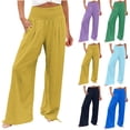 thumbnail image 1 of LangJing Womens Palazzo Pants Smocked High Waisted Cotton Gauze Pants Casual Loose Comfy Adjustable Hem Trouser for Ladies Green,S, 1 of 8