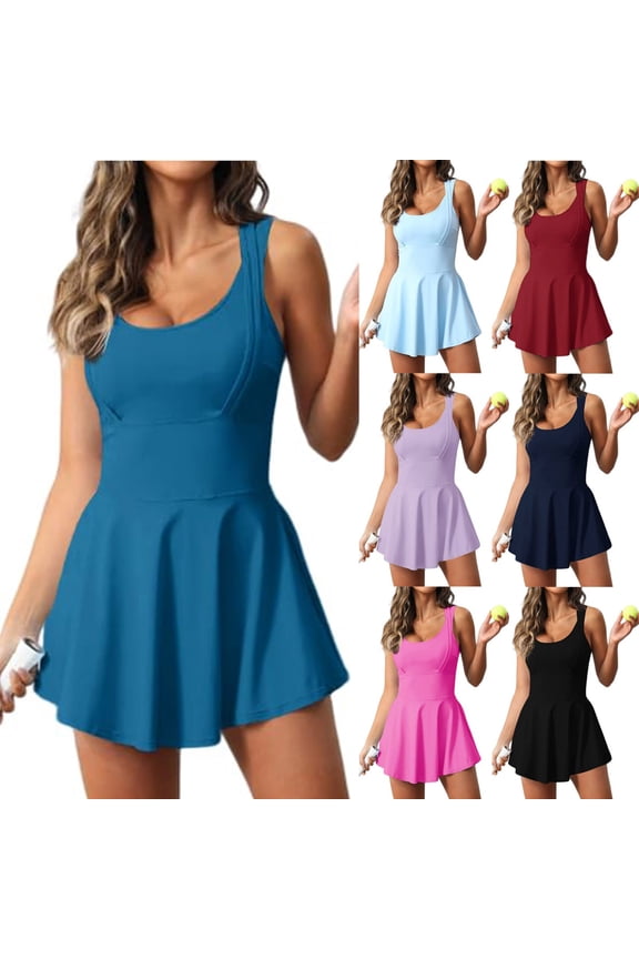 Womens Rompers Sleeveless 2-in-1 Athletic Tennis Golf Dress Underneath Workout Active Dresses with Built-in Shorts Purple,S