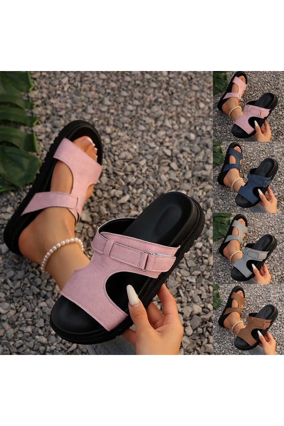 Womens Slide Sandals Adjustable Flat Slip on Comfort Footbed Sandals Orthopedic Slides Non-Slip Flip Flop for Summer Pink,36