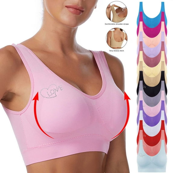 LangJing Womens Wireless Bras, Ladies Traceless Comfortable 1piece No Steel Ring Breathable Gathering Bra Woman Underwear Pink,XL