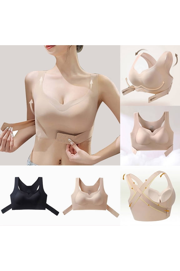 Womens Wireless Front Closure Bras Comfortable Push Up Bra No Underwire Anti Sagging Bra Full Support Lift Bralette Seamless Sports Bras