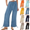 thumbnail image 1 of LangJing Womens Workout Pants High Waisted Drawstring Wide Leg Casual Pants Summer Adjustable Hem Beach Trouser with Pockets Blue,M, 1 of 3