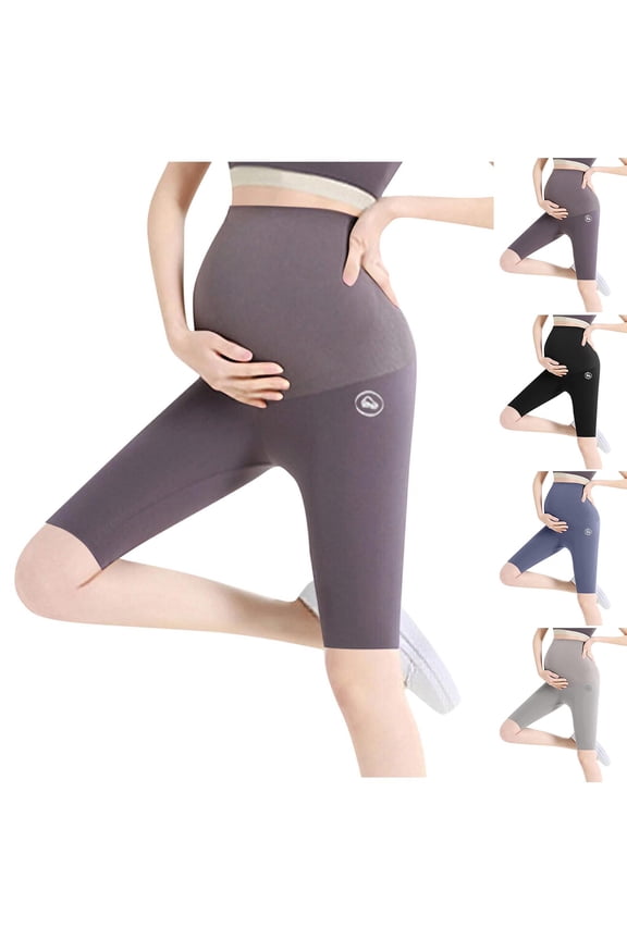Workout Capri Maternity Shorts Women's Seamless Maternity Short Leggings Shapewear Over The Belly Pregnancy Yoga Tights