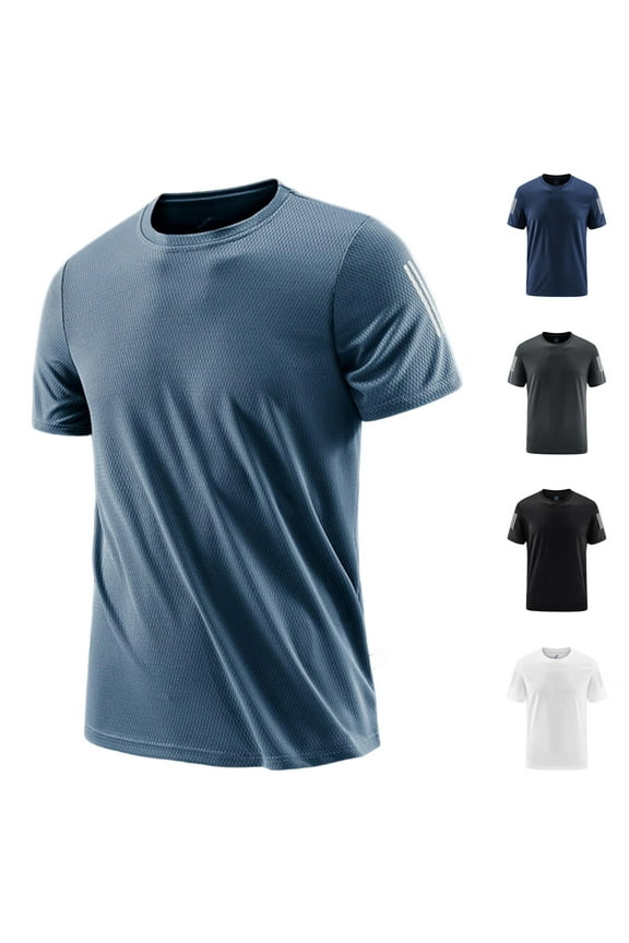Workout Shirts for Men Big & Tall Athletic Running Gym Quick Dry Short Sleeve Performance T-Shirts Moisture Wicking T Shirt Dark Blue,L
