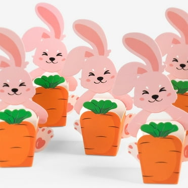 LangPing Cute Rabbits Carrot Candy Easter Decoration Biscuits Packaging Bag Baking Card Set 10Pcs