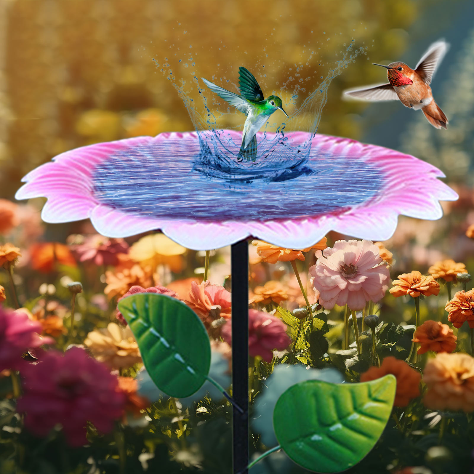 Yorkspred Outdoor Waterproof Iron Bird Feeder Garden Decor Courtyard Flower Arrangement European Style Iron Bird Bath for Backyard Lawn Patio Hummingbird Attraction