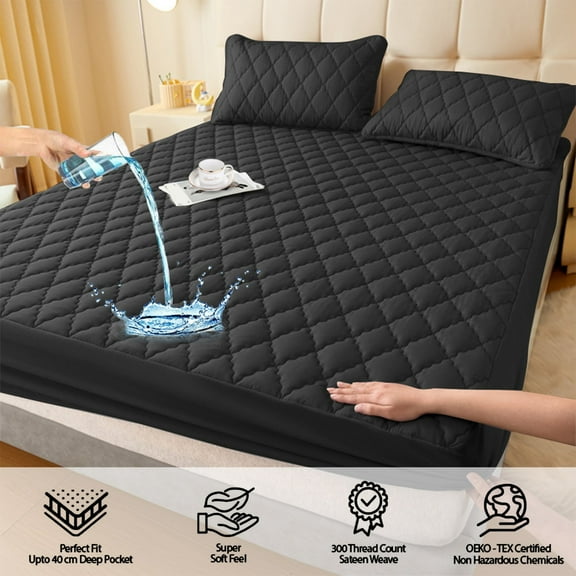 LangPing Waterproof Bed Sheet, Non-Slip Fixed Mattress Protector, Soft Fibre Full Bed Cover for All-Inclusive Mattress Protection & Comfort