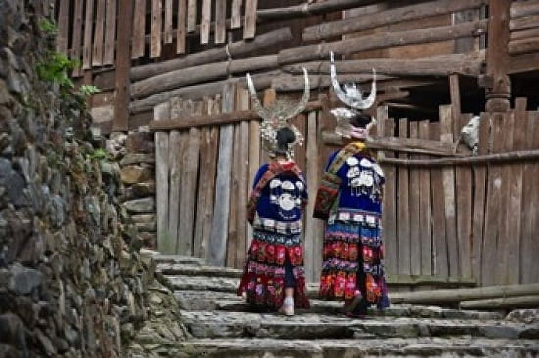 Langde Miao girls in traditional costume in the village Kaili Guizhou China Canvas Art - Keren Su DanitaDelimont (19 x 12)