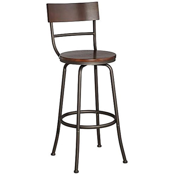 Langdon Glitter Bronze Metal Swivel Bar Stool Brown 29" High Modern Industrial Birch Eucalyptus Wood with Backrest Footrest for Kitchen Counter Height Island Home Shed$$Furniture