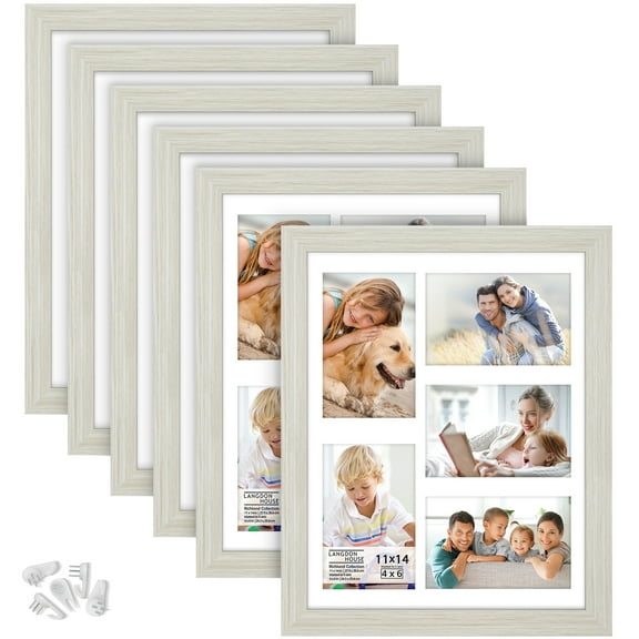 Langdon House 11x14 Almond White Collage Frames w/ Mat for 5 - 4x6 Photos, Contemporary Farmhouse Style, 6 Pack, Richland Collection (US Company)