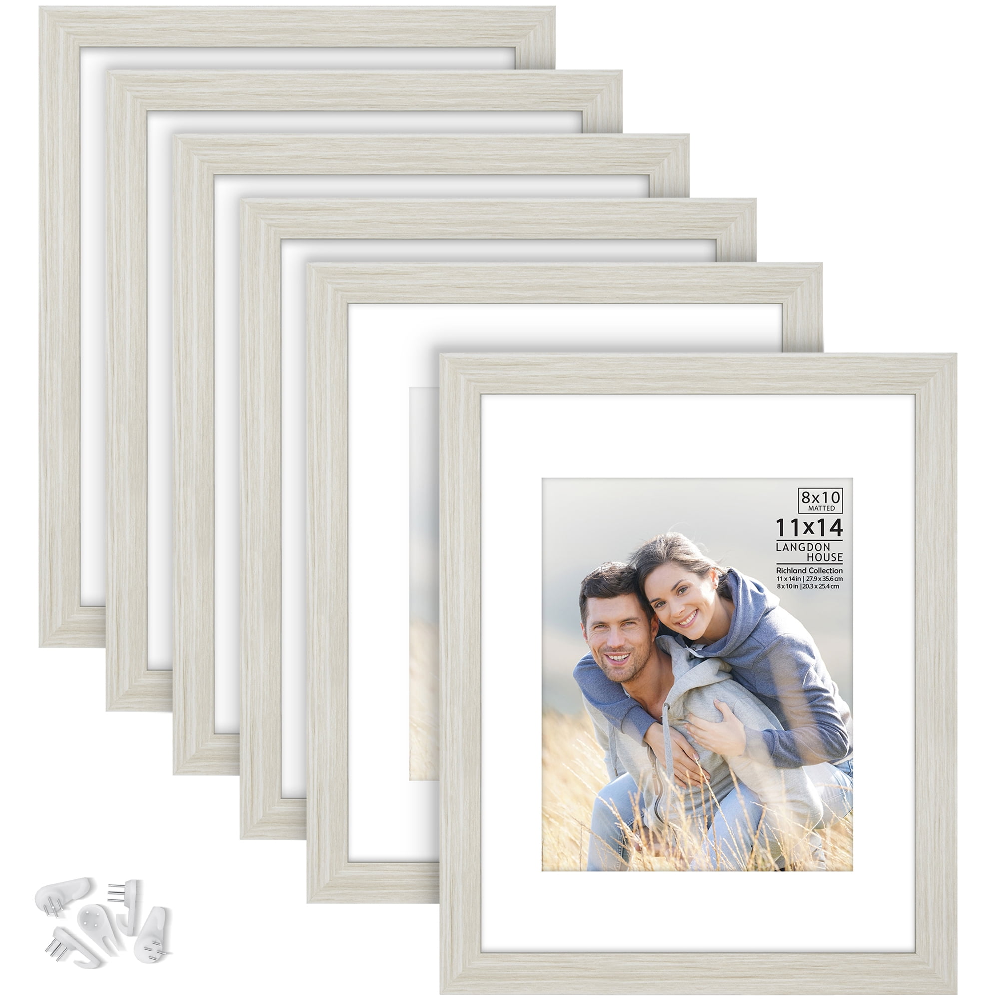 Langdon House 11x14 Almond White Picture Frames w/ Mat for 8x10 Photo,  Contemporary Farmhouse Style, 6 Pack, Richland Collection (US Company) 