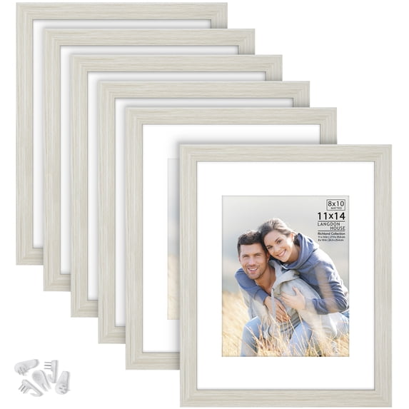 Langdon House 11x14 Almond White Picture Frames w/ Mat for 8x10 Photo, Contemporary Farmhouse Style, 6 Pack, Richland Collection (US Company)