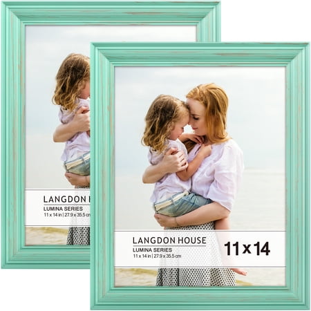 Langdon House 11x14 Eggshell Blue Real Wood Picture Frames with Gold Accents, 2 Pack, Lumina Collection (US Company)
