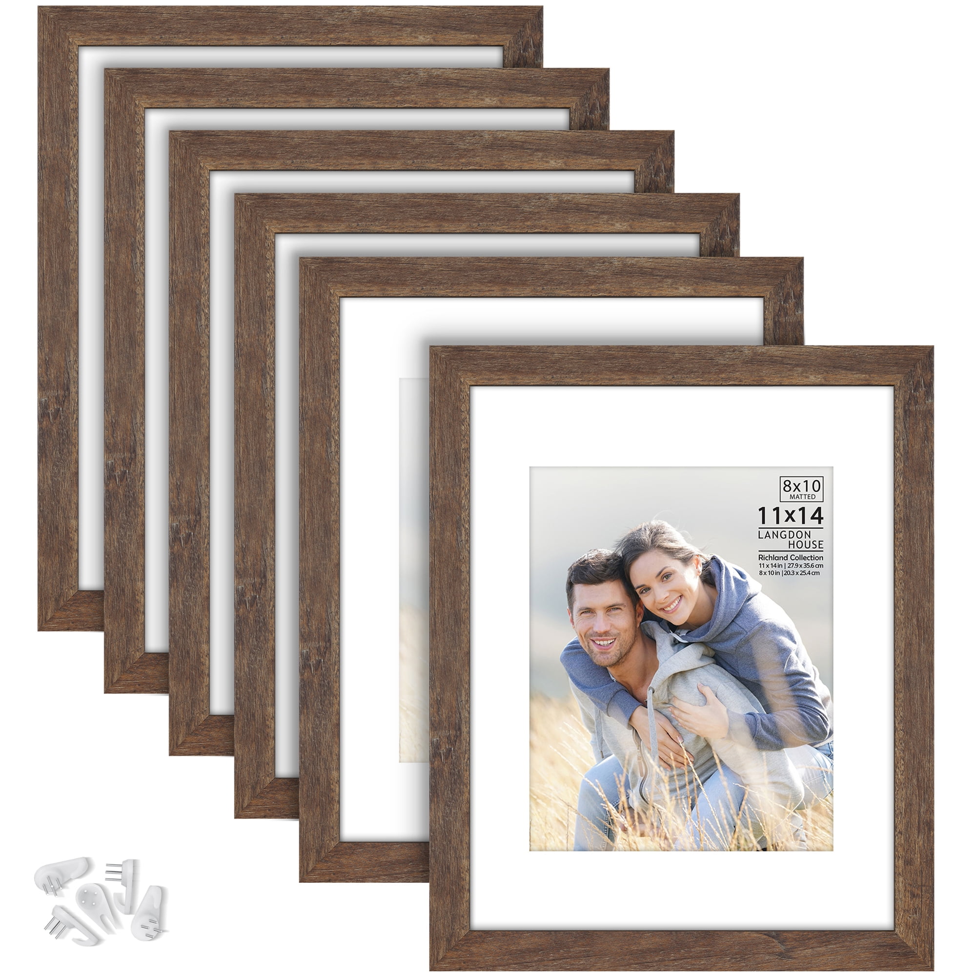 Langdon House 11x14 Almond White Picture Frames w/ Mat for 8x10 Photo,  Contemporary Farmhouse Style, 6 Pack, Richland Collection (US Company) 
