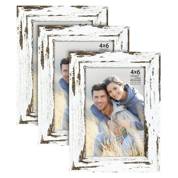 Langdon House 4x6 Distressed White Picture Frames, 3 Pack, Richland Tabletop Frames
