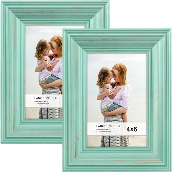 Langdon House 4x6 Eggshell Blue Real Wood Picture Frames with Gold Accents, 2 Pack, Lumina Collection (US Company)