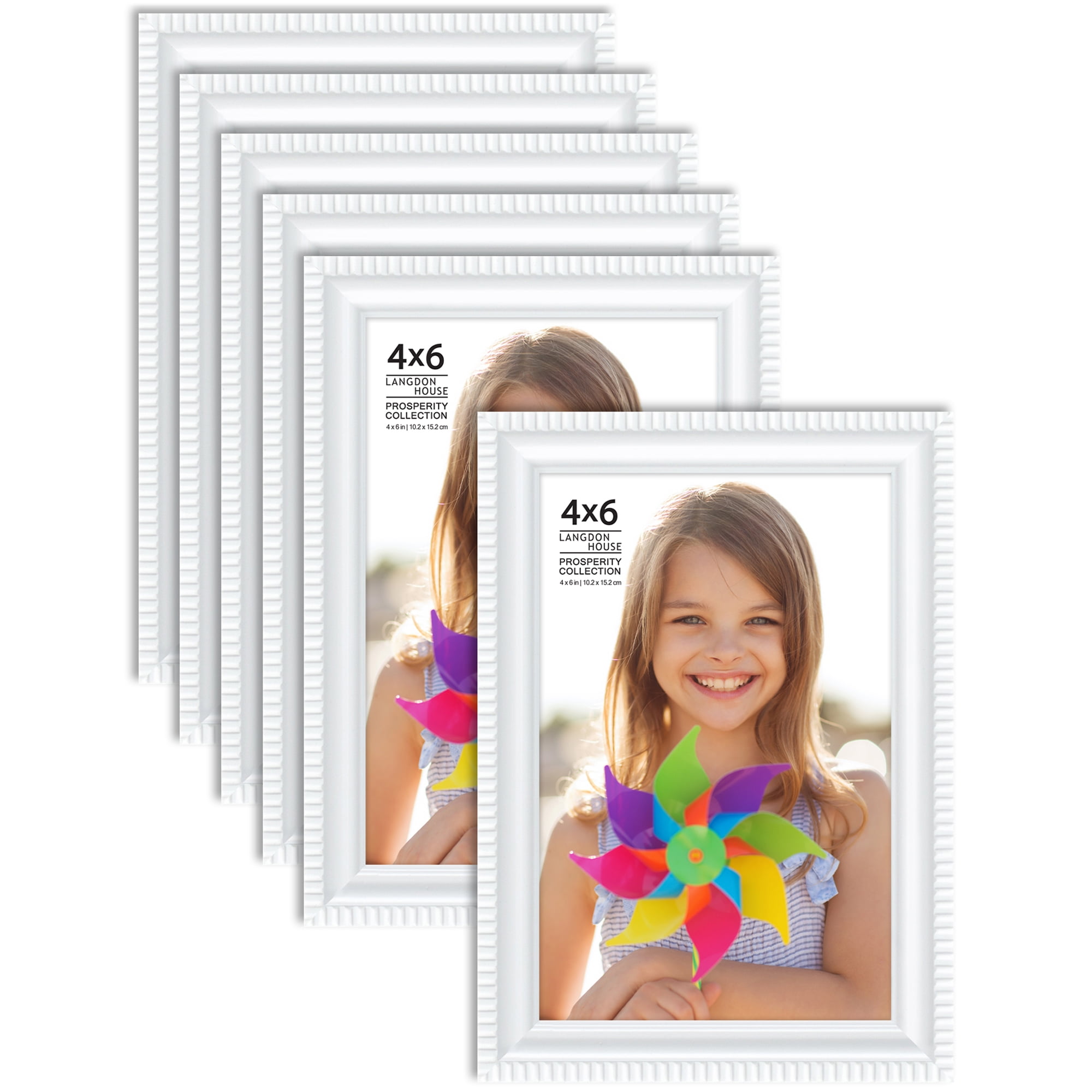 Langdon House 4x6 White Picture Frames, Shabbychic Style, 6 Pack, Prosperity Collection (US