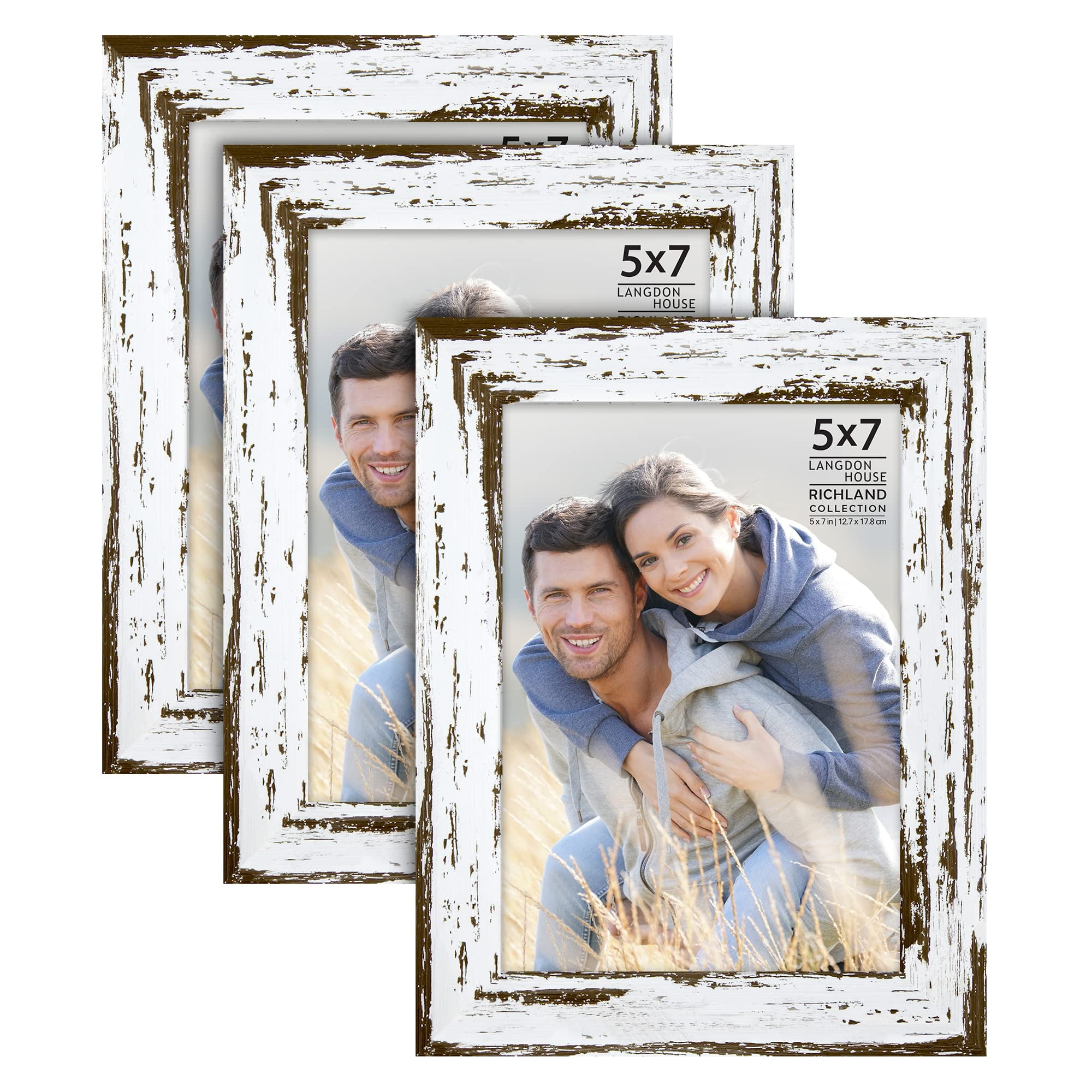 Langdon House 4x6 Picture Frames (Distressed White, 3 Pack) Farmhouse Style, Richland Collection