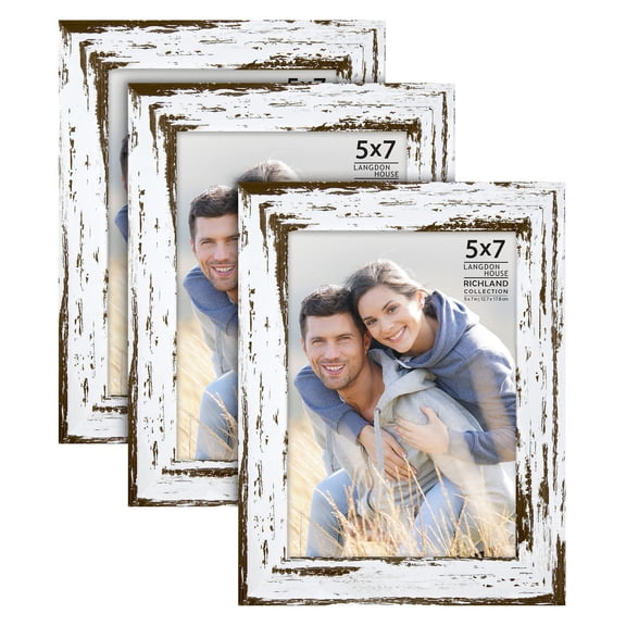 Langdon House 5x7 Distressed White Picture Frames, 3 Pack, Richland Tabletop Frames