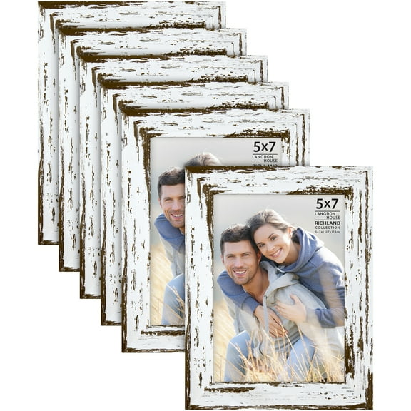Langdon House 5x7 Distressed White Picture Frames, Farmhouse Style, 6 Pack, Richland Collection (US Company)