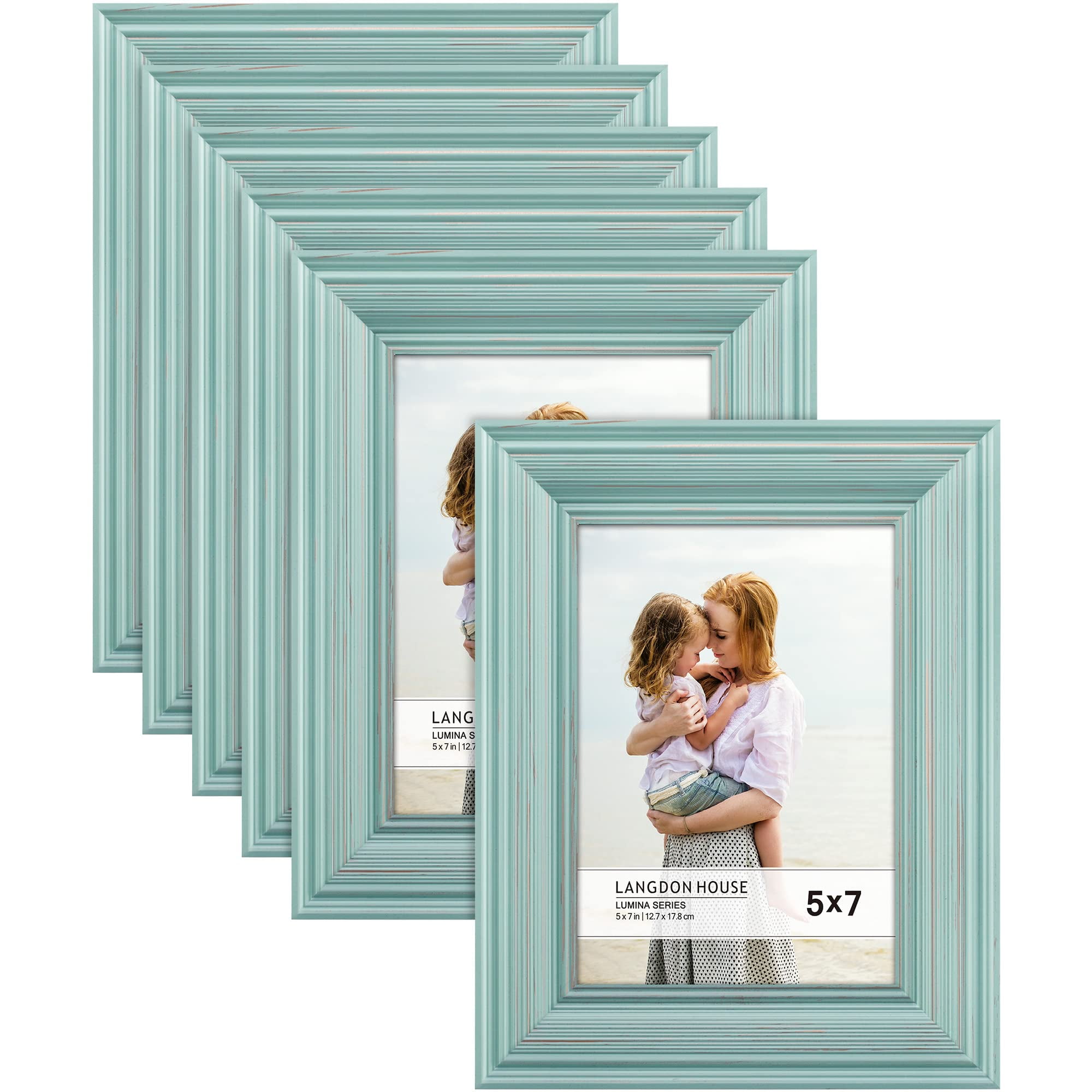 Langdon House 5x7 Eggshell Blue Real Wood Picture Frames with Gold
