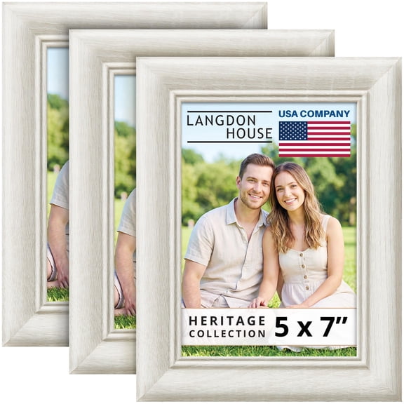 Langdon House 5x7 Gray Beech Picture Frames, Rustic Vintage Tabletop Frames, 3 PK