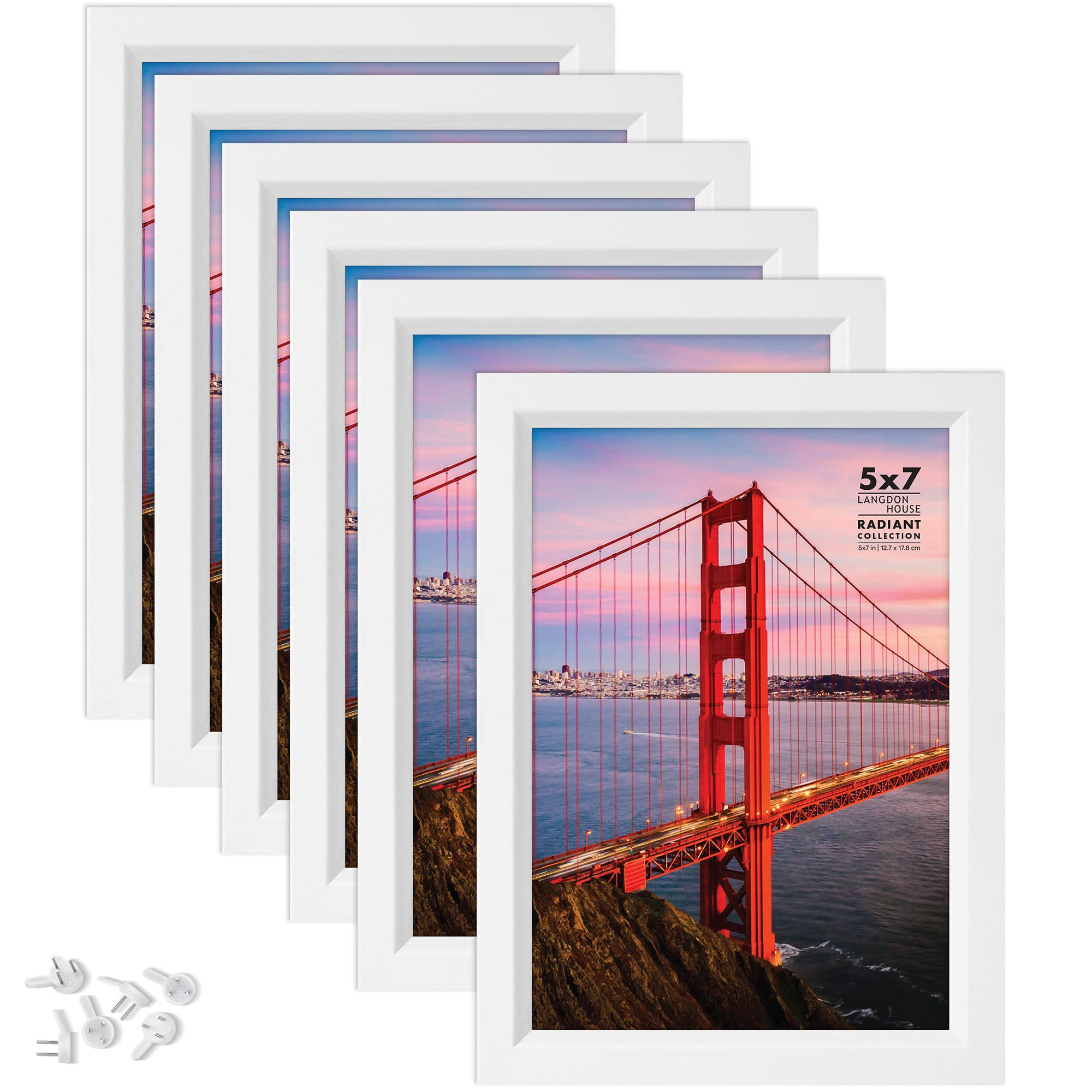 Langdon House 5x7 White Picture Frames, 6 PK, Radiant Tabletop Frames ...
