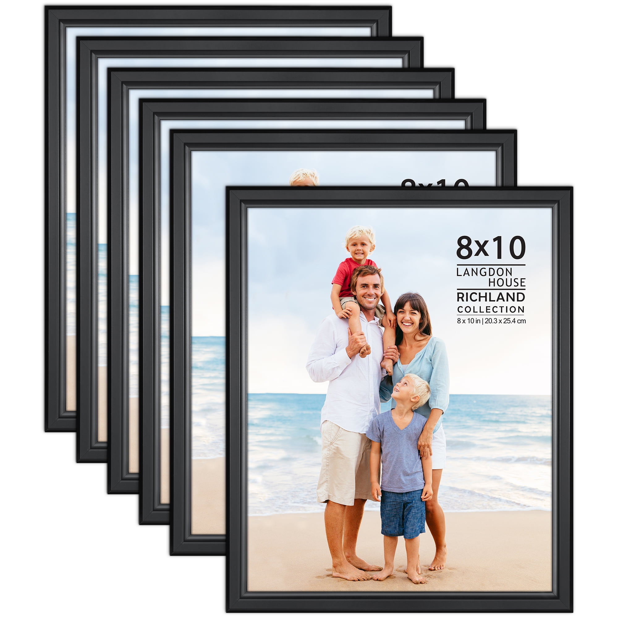 Langdon House 8x10 Black Picture Frames Pack of 6 Beveled Edges
