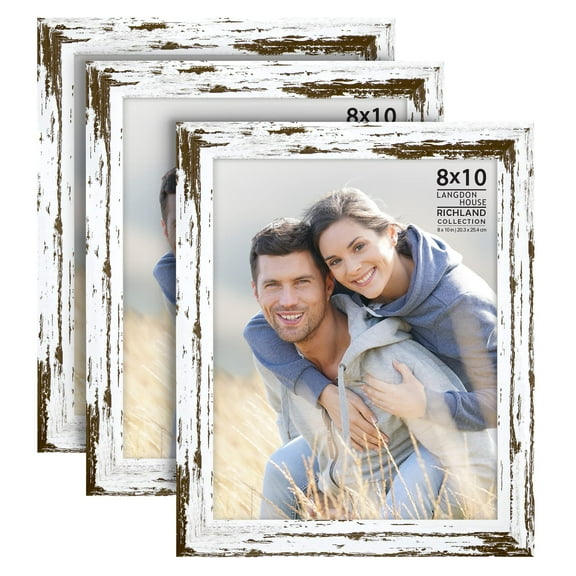 Langdon House 8x10 Distressed White Picture Frames, 3 Pack, Richland Tabletop Frames