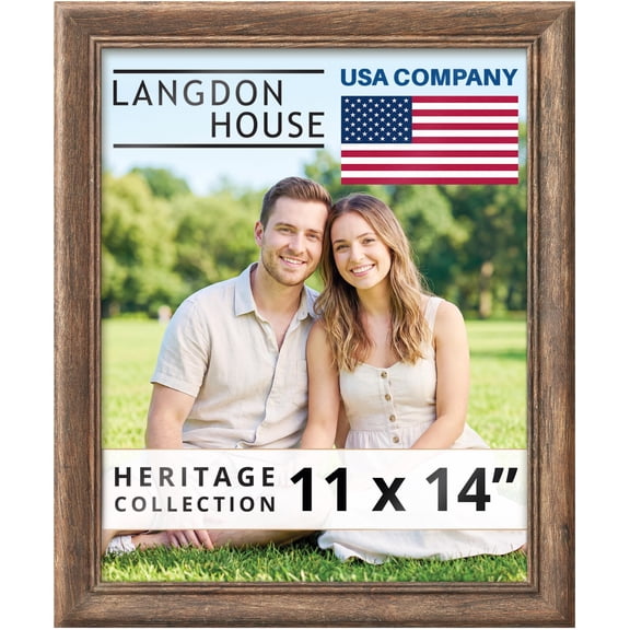Langdon House 11x14 Maple Brown Picture Frame, Rustic Vintage Style Wall Frames
