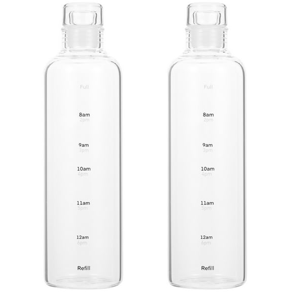 Langeriy 2pcs Clear Plastic Drinking Bottle Large Capacity Plastic Water Bottle with Time Scale