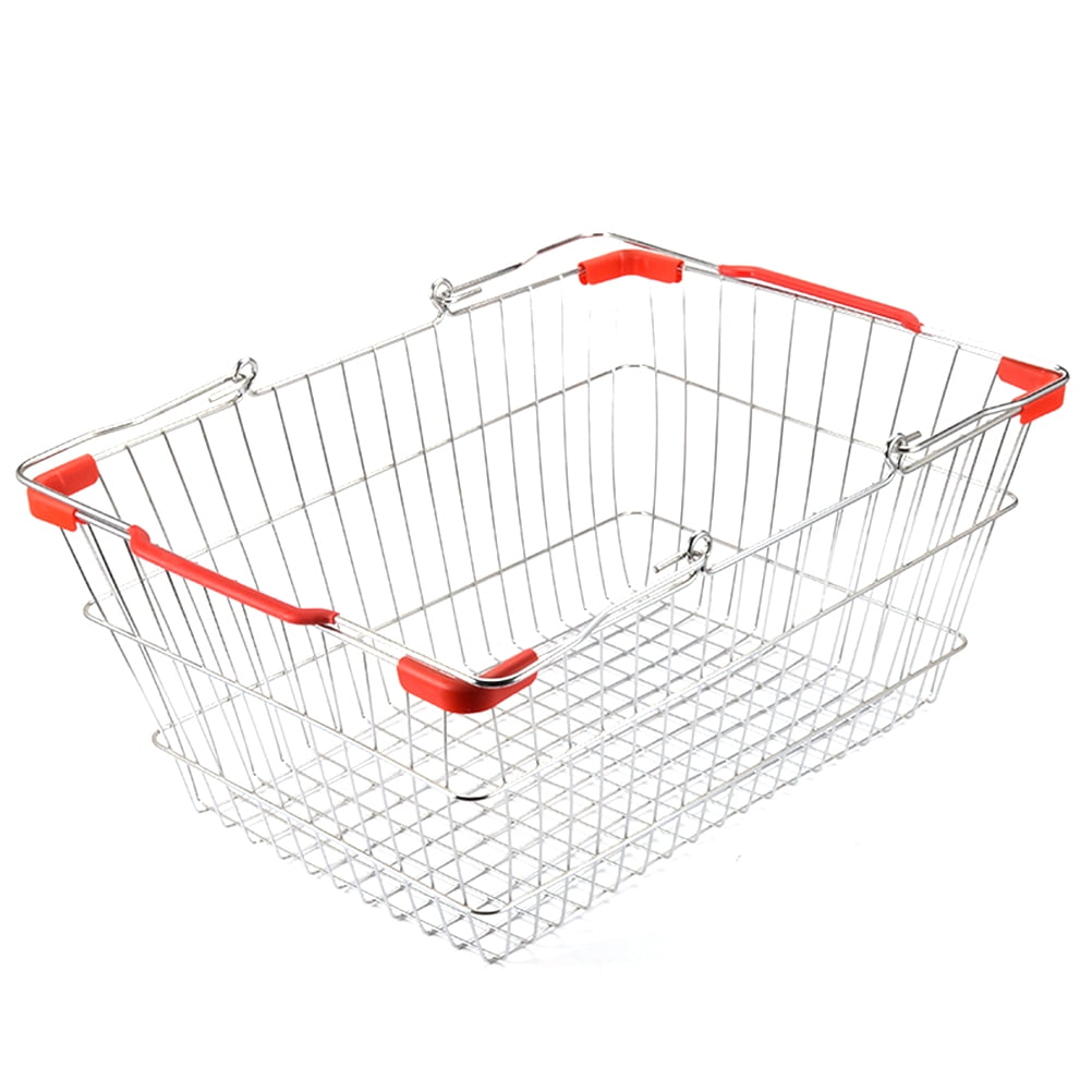 Langeriy Wrought Iron Storage Basket Portable Bathroom Toiletries Organizer Kitchen Vegetable Seasoning Basket Supermarket Shopping Basket - 36x24.5x18.1cm (Red)