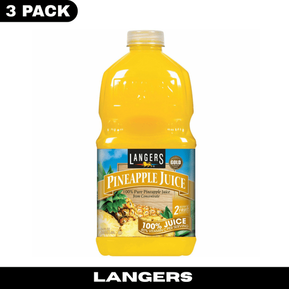 Langers 100% Pineapple Juice, 64 fl oz, Pack of 3 – No Sugar Added