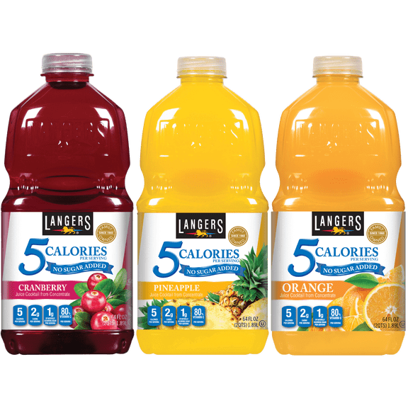 Langers 5 Calorie Juice Variety Pack, Cranberry, Orange, Pineapple, 64 fl oz (Pack of 3)