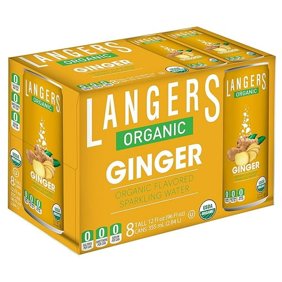 Langers Organic Flavored Sparkling Water, Ginger, 12 Fl Oz (Pack of 8)