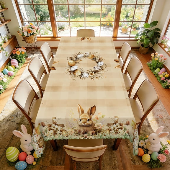 Langever Easter Rectangular Tablecloth 60x86Inch - Bunny & Egg Floral Farmhouse Table Cover for Spring Holiday Party, Picnic, Kitchen Decor Rustic Style