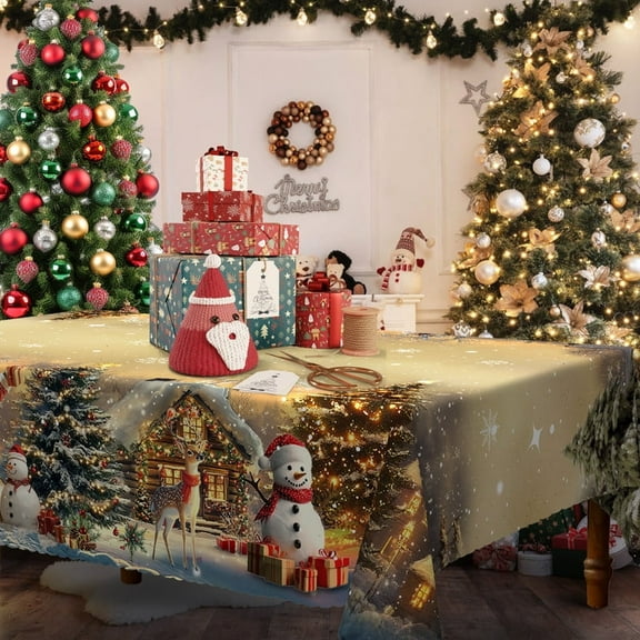Langever Holiday Christmas Tablecloth, 55"x70" Rectangular, Made of Lightweight Yet Sturdy Material, Folds Flat for Effortless Storage When Not in Use, Saves Space for Holiday Essentials