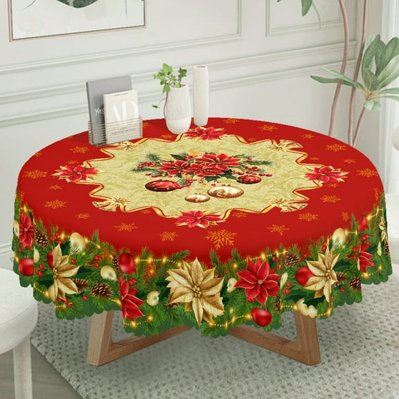 Langever Holiday Christmas Tablecloth, 60"x60" Round, Withstands Frequent Use During Christmas Meals & Family Gatherings, Fits Most Standard Dining Tables