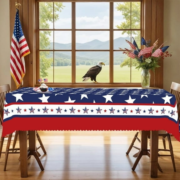 Langever Patriotic 4th of July Tablecloth 55x70 Inches – Red White Blue Stars Design, Rectangular Washable Cover for Picnic Kitchen Party
