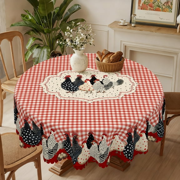 Langever Vintage Farm Chicken Print Tablecloth -60x60 Inch, Easy-Clean for Country Dinners/Barn Gatherings, Rustic Home Decor