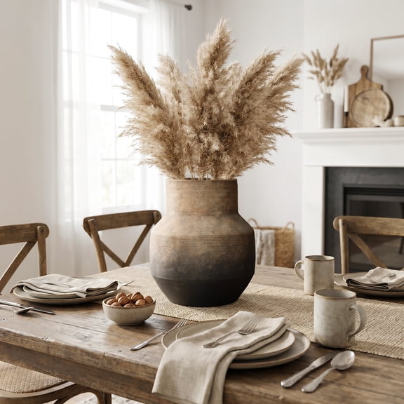 Langford Home Ceramic Flower Vase, 9.6 Inch Rustic Terracotta Vases, Brown