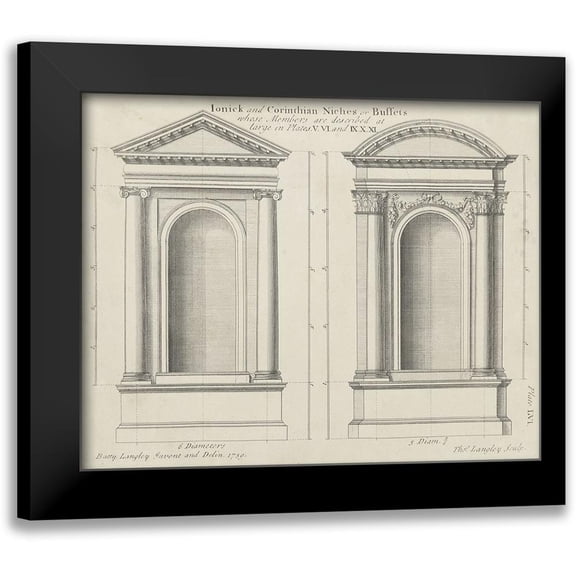 Langley 14x12 Black Modern Framed Museum Art Print Titled - Ionic and Corinthian Niches