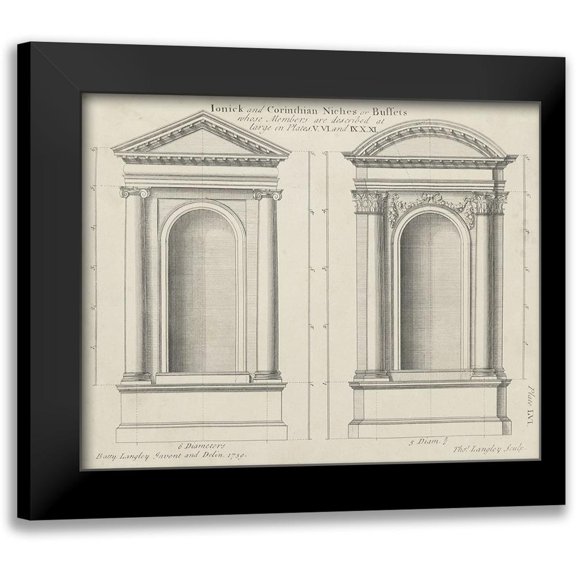 Langley 24x20 Black Modern Framed Museum Art Print Titled - Ionic and Corinthian Niches