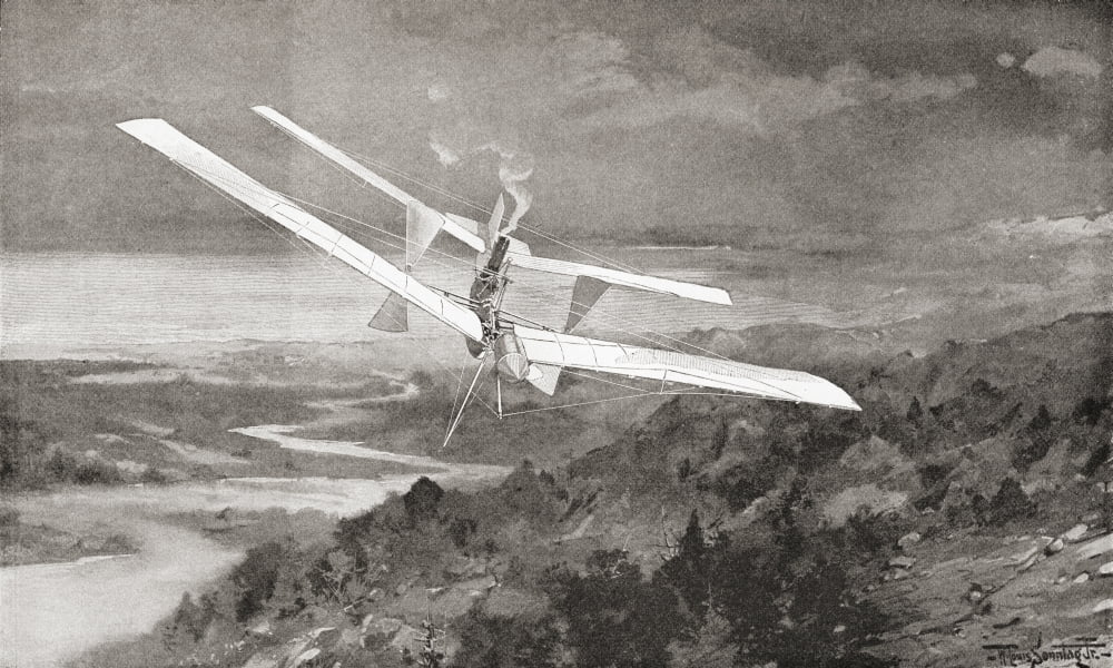The Langley Aerodrome Flying Machine In Flight In The 19Th Century From The Strand Magazine Published 1897 Canvas Art - Ken Welsh Design Pics (40 x 24)