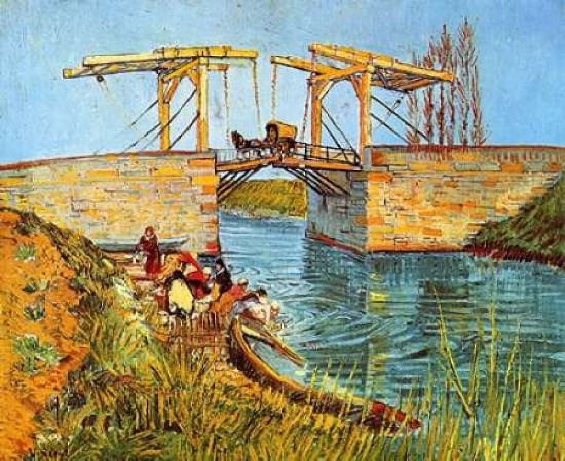 Langlois Bridge Women Washing Canvas Art - Vincent Van Gogh (20 x 24)
