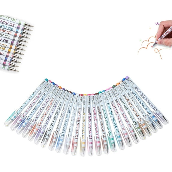 Langou 3D Acrylic Painting Gel Pens, 2025 New Multi Colored Fine Tip Markers with 1mm Bullet Tip Point, Acrylic Gel Ink Pens for Doodle, Drawing, DIY Projects, Crafts Art