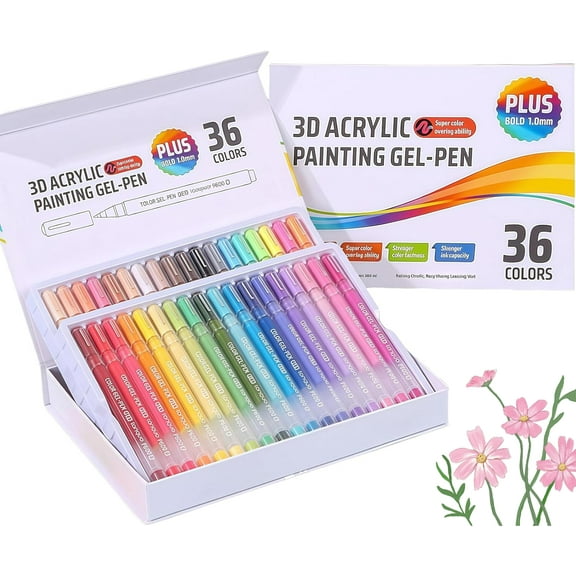 Langou 3D Acrylic Painting Gel Pens,36/54 Colors Paint Markers, Glitter Gel Pen for Adult Coloring, Doodle, Drawing, DIY Projects, Crafts Art Supplie (36PCS)