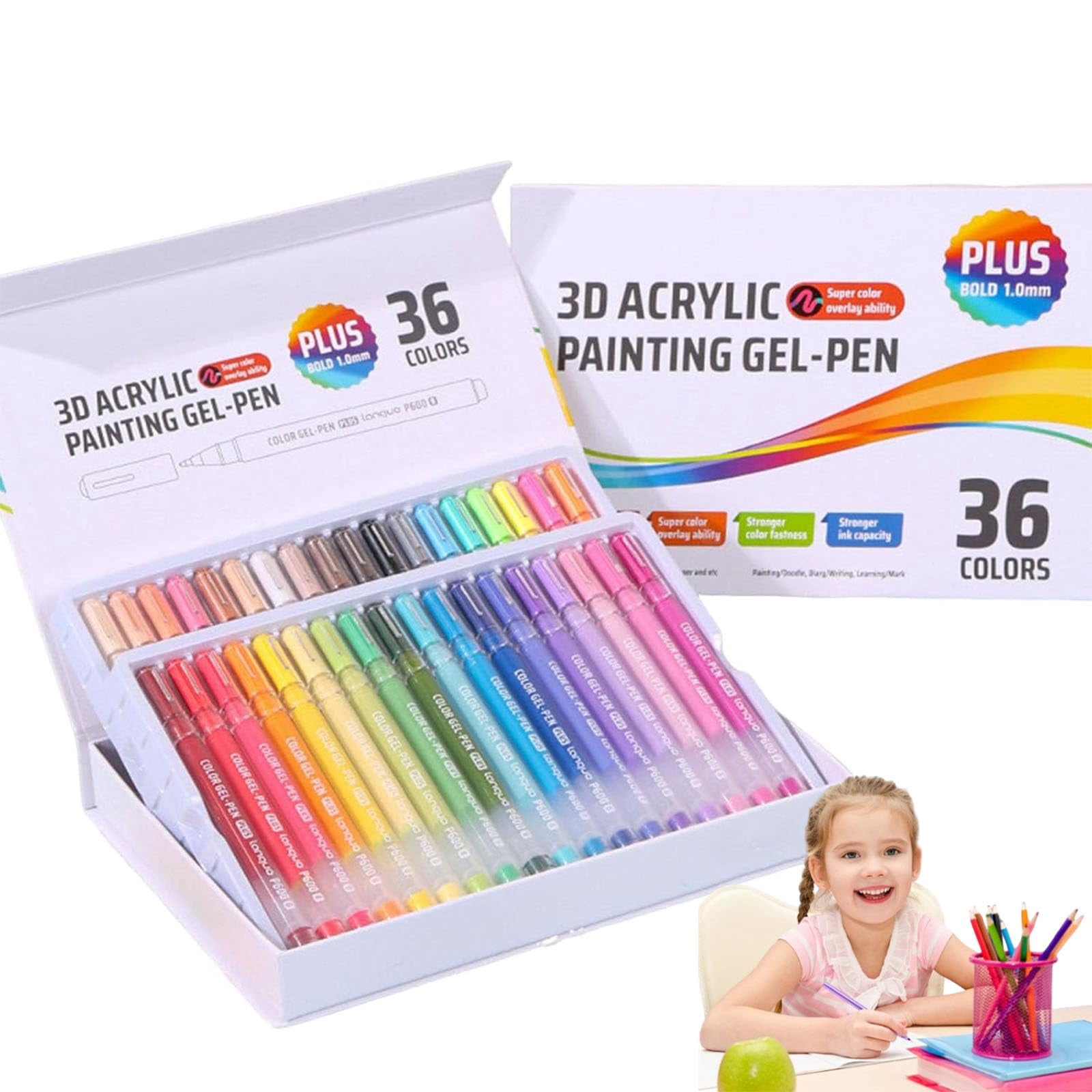 Langou 3D Acrylic Painting Gel Pens,3D Acrylic Gel Pen,Glitter Gel Pens for Adult Coloring,Muticolor Marker Art Set, Coloring Paint Pen for Doodle, Drawing, DIY Projects, Crafts Art Supplie (36 pcs)