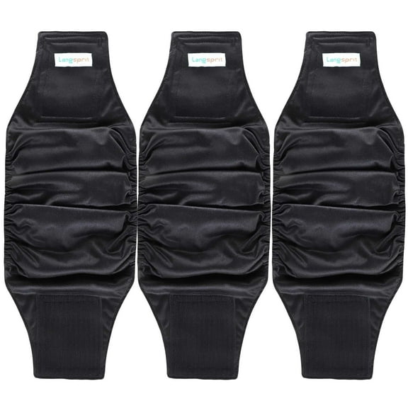 Langsprit Male Belly Bands for Dogs (Pack of 3) - High Absorbing Dog Wraps Male Washable - Reusable Male Dog Diapers,Black,XL